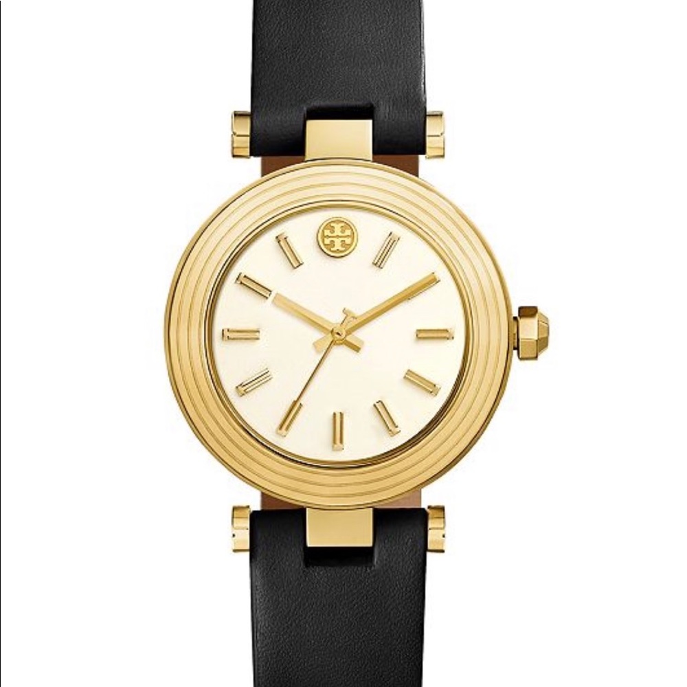 New in Box Tory Burch Womens Black Leather Watch